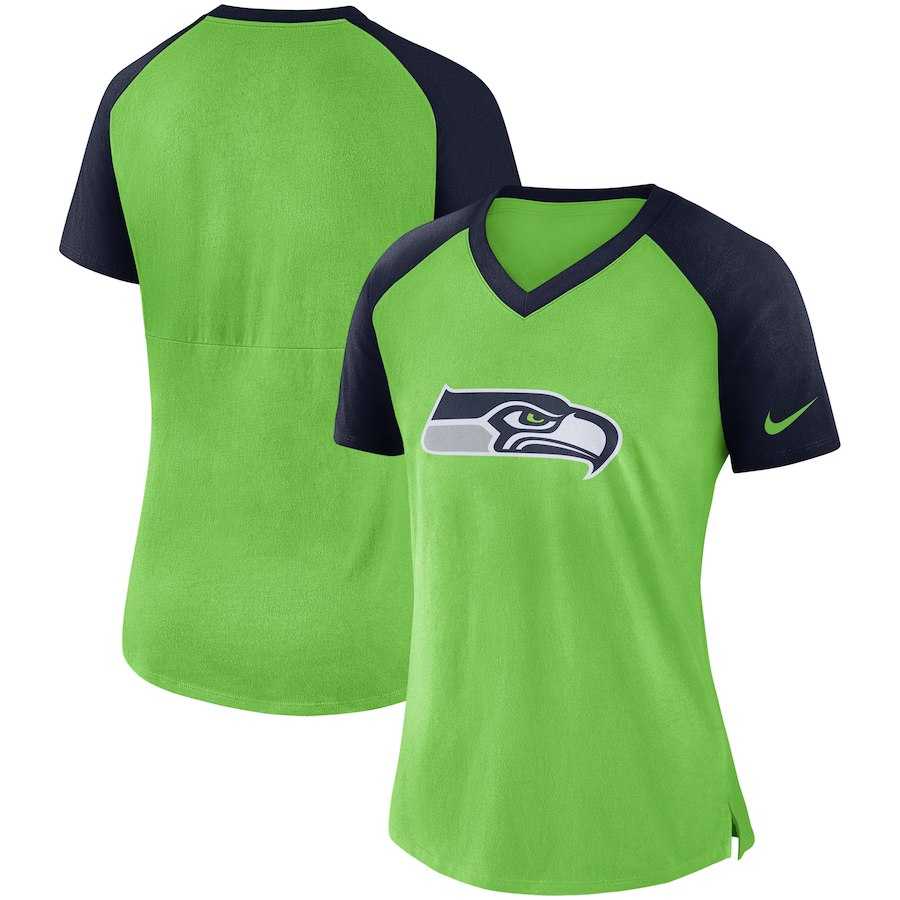 Women Seattle Seahawks Nike Top V Neck T-Shirt Neon Green College Navy,We sell and wholesale Women Seattle Seahawks Nike Top V Neck T-Shirt Neon Green College Navy on line form chian!
